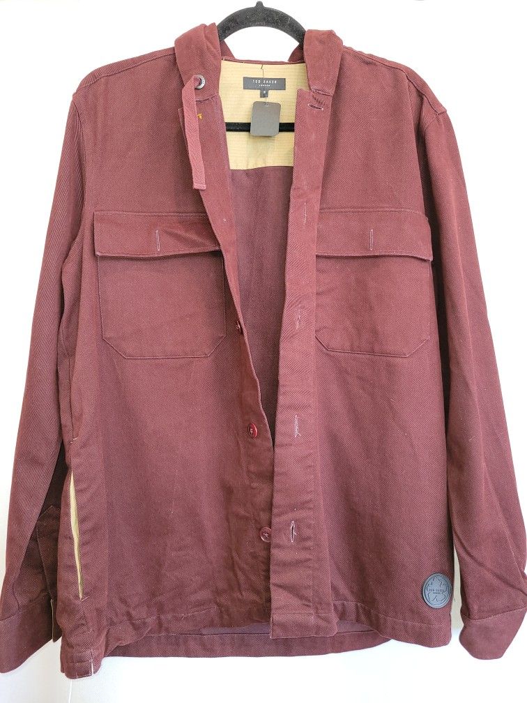 Ted Baker Burgundy 100% Cotton Hooded Jacket, Size L