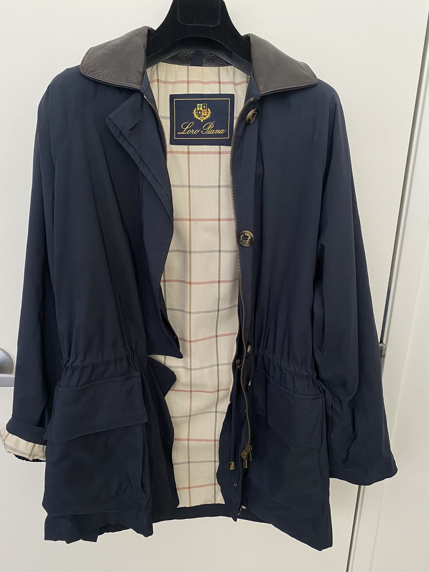 Loro Piano Horsey Jacket Storm Coat 1992 Barcelona Olympics L Size, Detachable Hood, Navy Blue