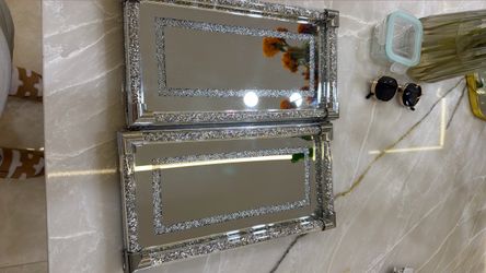 Two Silver mirror decorative  trays