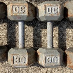 30lb Cast Iron Hex dumbbell set dumbbells 30 lb lbs 30lbs Weight Weights Pair Pound Weightlifting