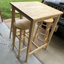 Wood Table With 3 Stools 