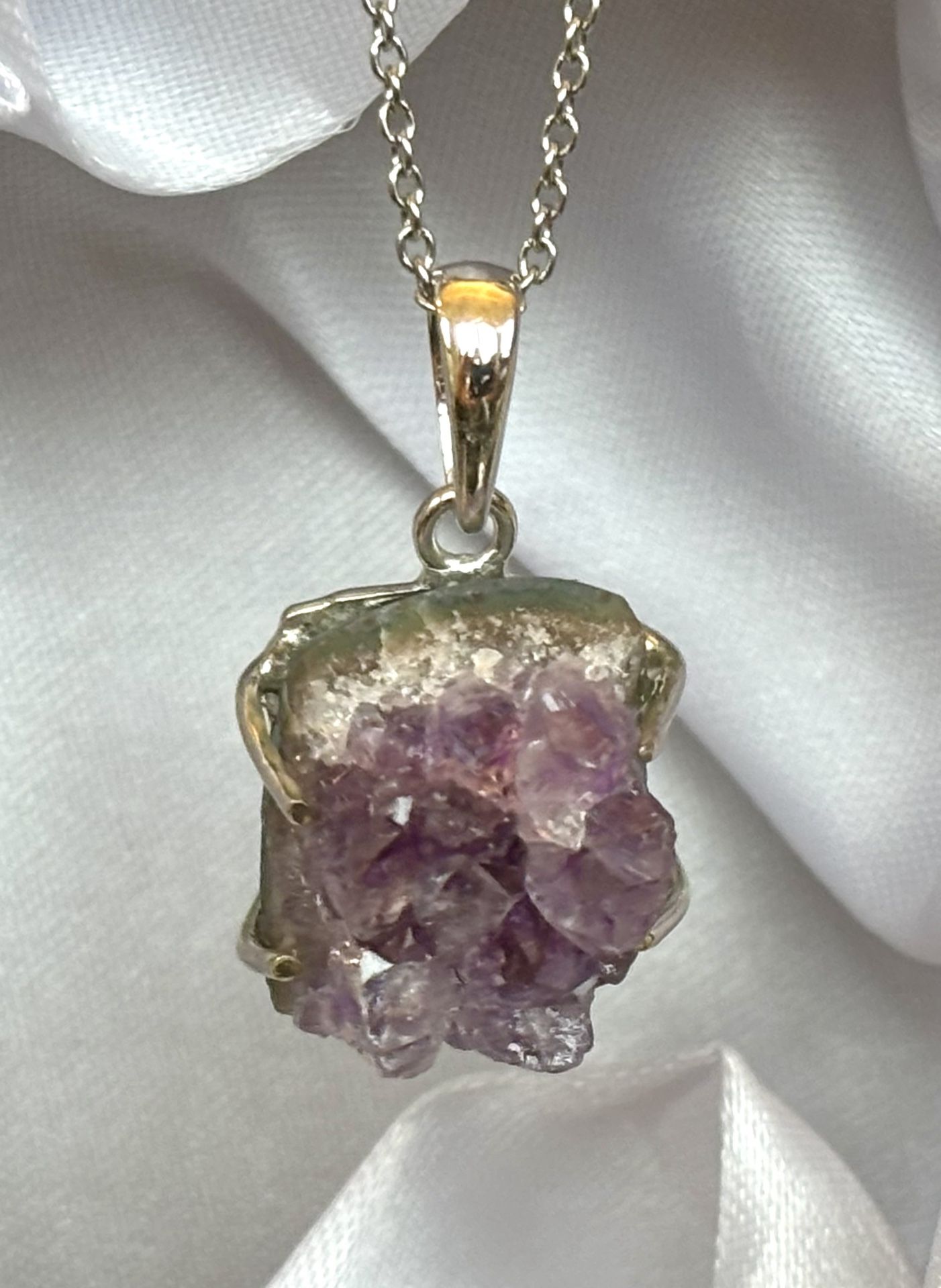 Unique Geode Amethyst Sterling Silver Pendant and 20" Stainless Steel Necklace