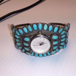 TURQUOISE WATCH - Hand Made Pawn Piece Jewelry ZUNI American Indian NAVAJO Stone Stones STERLING SILVER  Antique Vintage Old 