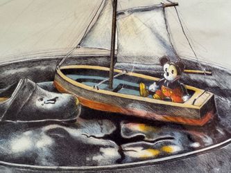 Lot of 2 Mickey Mouse Posters by Lasse Aberg 33x24 Disney Art Prints: 1)  "Inger's Toys"; 2) "Sailing"