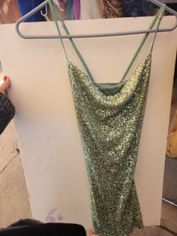 Green Sequin Cowl Neck Mini Dress