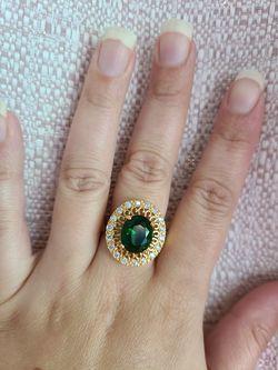 Beautiful created emerald and topaz 14k gold plated alloy ring size 8
