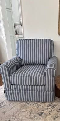 (2) Blue and White Striped Upholstered  Armchairs
