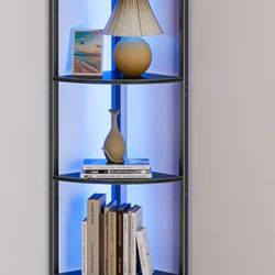  6 Tier Corner Shelf with LED Light, 67.5” Tall Standing Shelf Organizer, Black Narrow Bookshelf with Storage Rack for Wall Corner, Living Room, Bedro