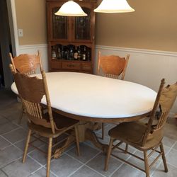 Solid Oak Dining Table With 4 Chairs And Leaf