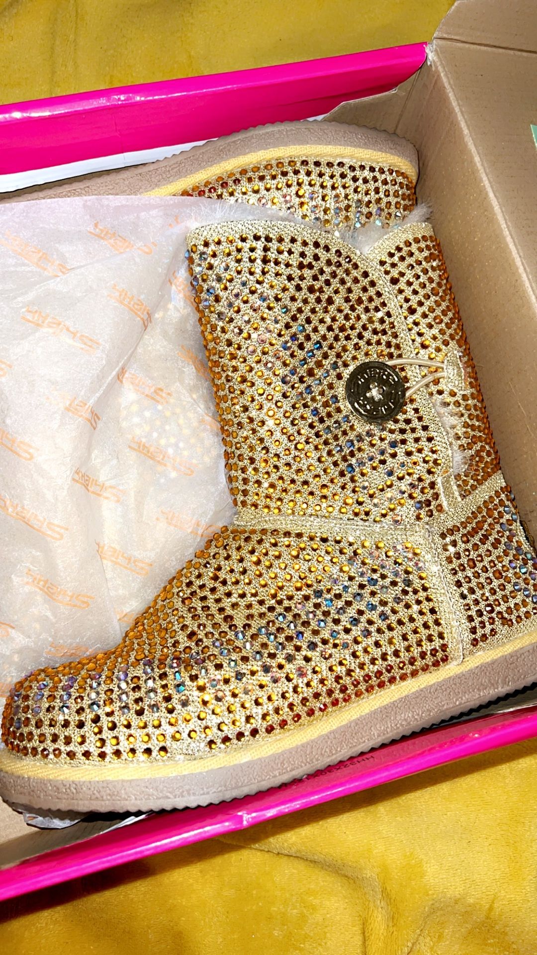 Gold Rhinestone Bling Fur Boots