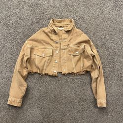tan cropped denim jacket 