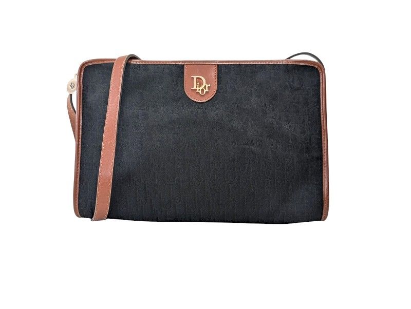 Cristian Dior Shoulder Bag Purse Trotter Canvas Black Vintage