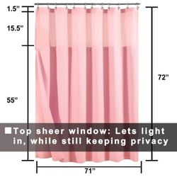 Barossa Design Cotton Blend Waffle Weave Shower Curtain with Snap-in Fabric Liner, Hotel Luxury Spa, Mesh Window Top, Machine Washable, Candy Pink, 71