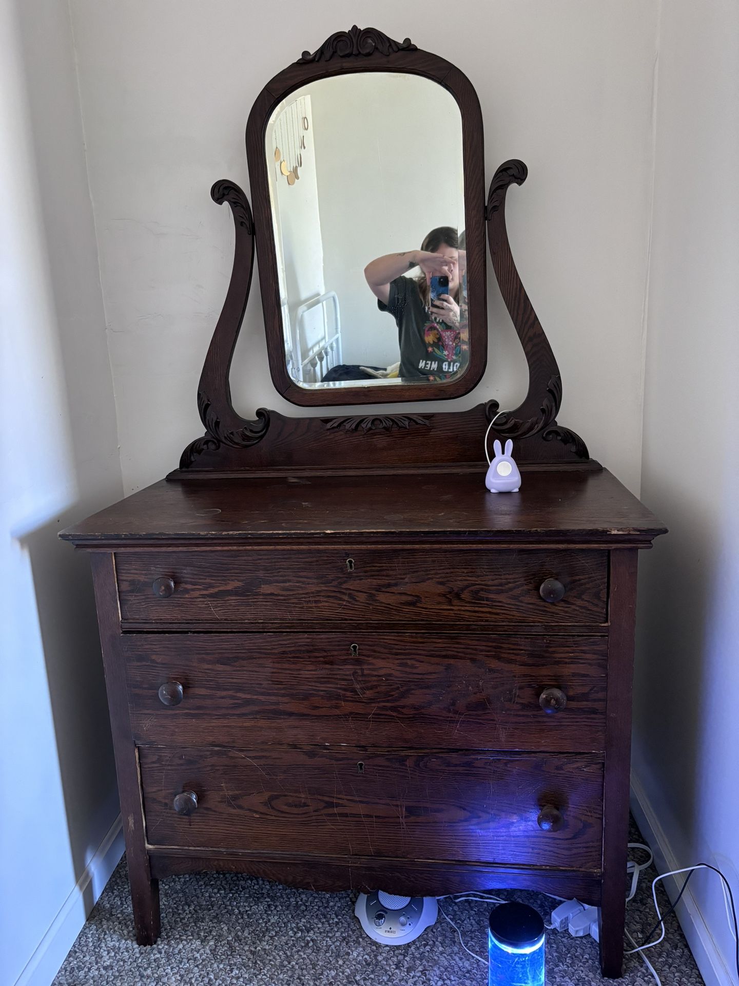 Vintage Wooden Dresser With Mirror