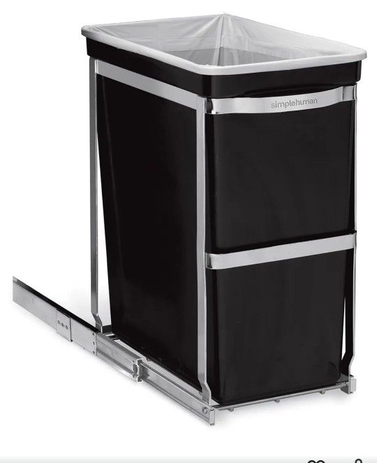 simplehuman 30 Liter / 8 Gallon Under Counter Kitchen Cabinet Pull-Out Trash Can, Heavy-Duty Steel Frame