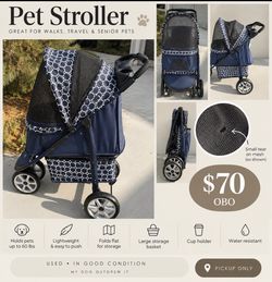 🐾 Pet Stroller – $70 OBO 🐶  Selling my dog’s pet stroller because he outgrew it. It’s used and in good condition, but there is a small tear on the f