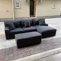 Navy Blue Sectional Couch with Ottoman