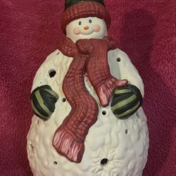 Christmas Ceramic 9.5” Snowman Tealight Candle Holder NEW! 