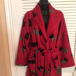 adonna Red & Dog Print Size Small Robe with Belt Vtg.