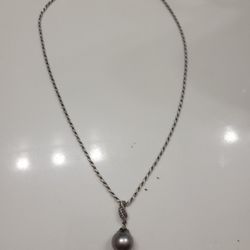 925 Italy Silver Necklace With Gray Pearl Pendamt