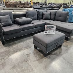 BRAND NEW 3PCS SECTIONAL SOFA SET WITH OTTOMAN AND ACCENT PILLOW INCLUDED $379