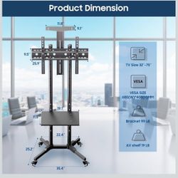 mobile floor stand is designed to fit TVs ranging from 32 to 75 inches, accommodating both flat and curved screens. Whether you have a trad