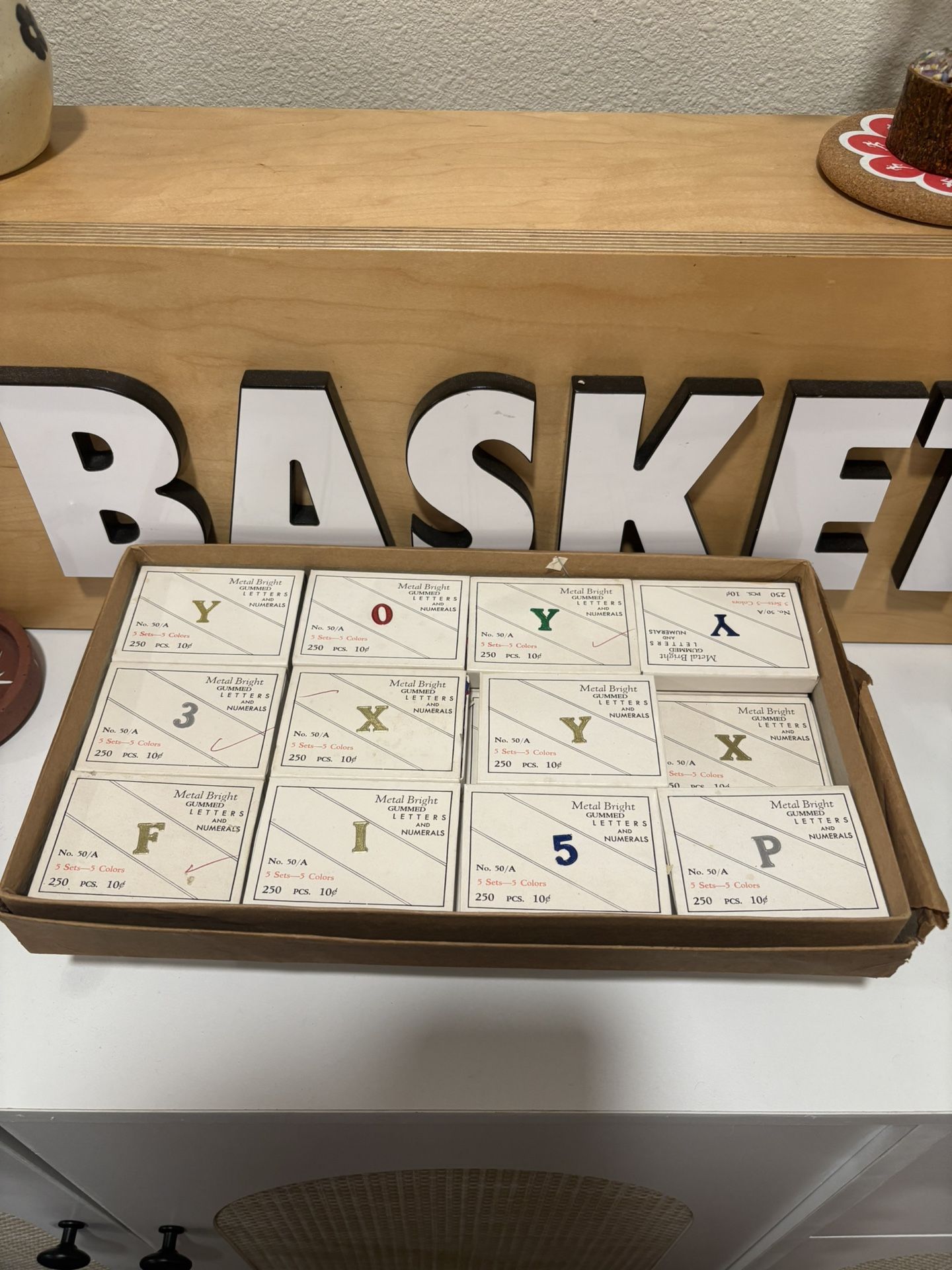 Vintage Metal Bright Gummed Letters Numbers Scrapbooking