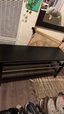Black Shoe Rack Bench with Storage Shelves