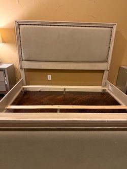 Upholstered Bed Frame with Wood Slats