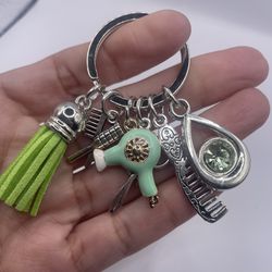 Brand New Hair Stylist Tassel Green Keychain 