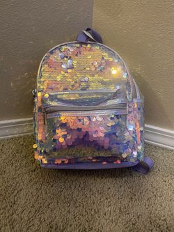 New Purple Kids Girls Sequin Backpack Back Pack
