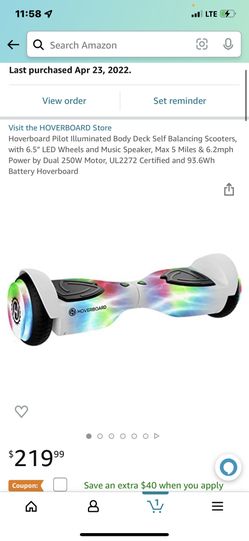 Hoverboard Pilot Illuminated Body Deck Self Balancing Scooters, with 6.5" LED Wheels and Music Speaker, Max 5 Miles & 6.2mph Power by Dual 250W Motor,