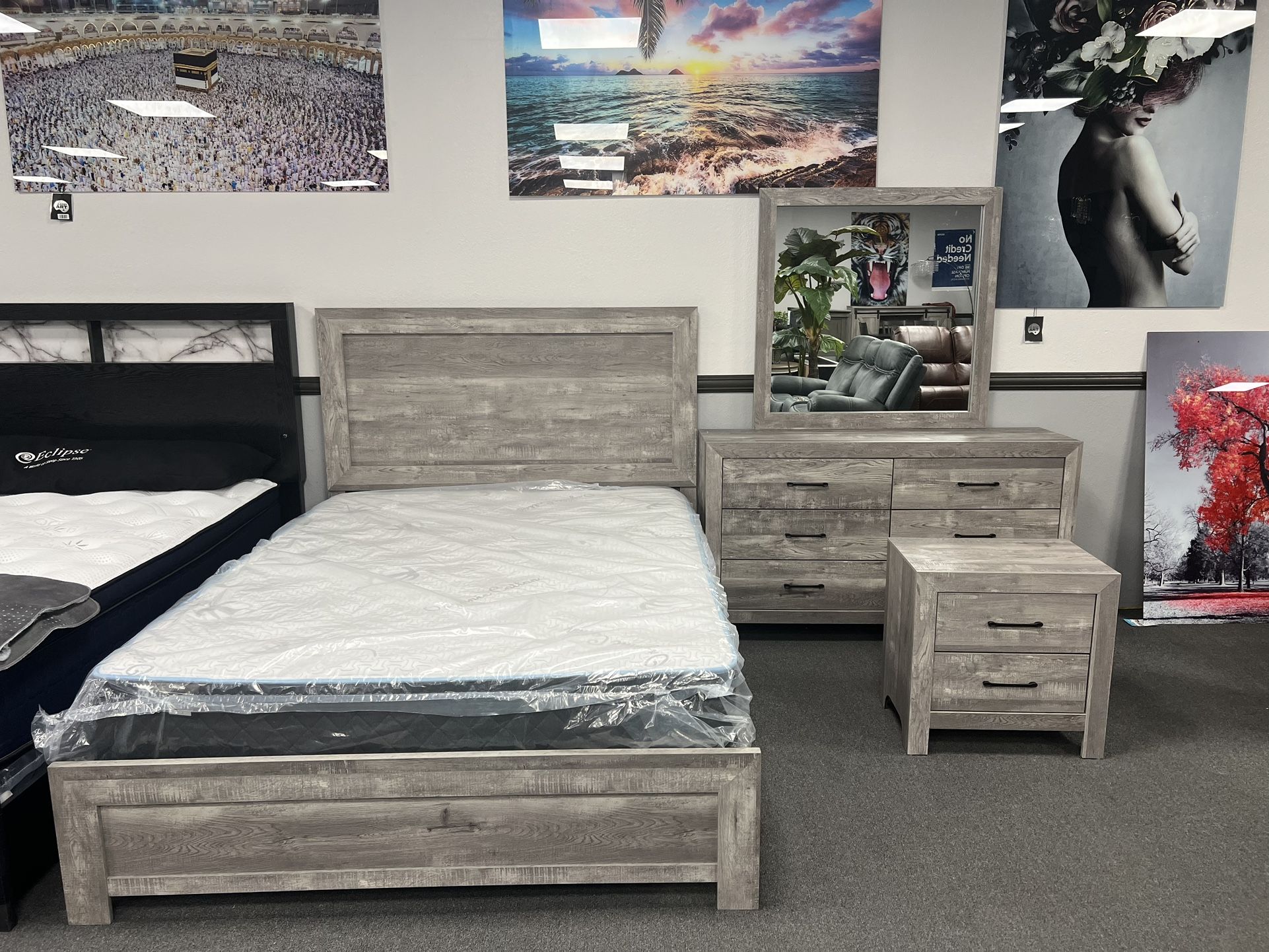 4PC Gray Queen Bedroom Set