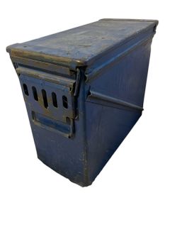 Vintage Large Metal Ammo Can Box-Blue-Military-Army-Storage-Organizer-Vtg-Retro