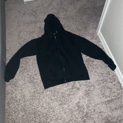 black zip up hoodie with strings