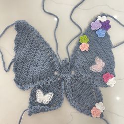 Women Butterfly Crop Tank Top Crochet Halter V Neck Camisole Vest Outfit for Party Club Dance