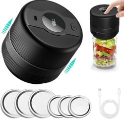 Electric Mason Jar Vacuum Sealer Kit, Cordless Vacuum Sealer Fits Wide Mouth and Regular Mouth Mason Jar for Food Vacuum Storage and Fermentation, Bla