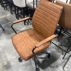 Leather Office Chair Brown Desk Chair, mid Century Home Office Chair with Armrest