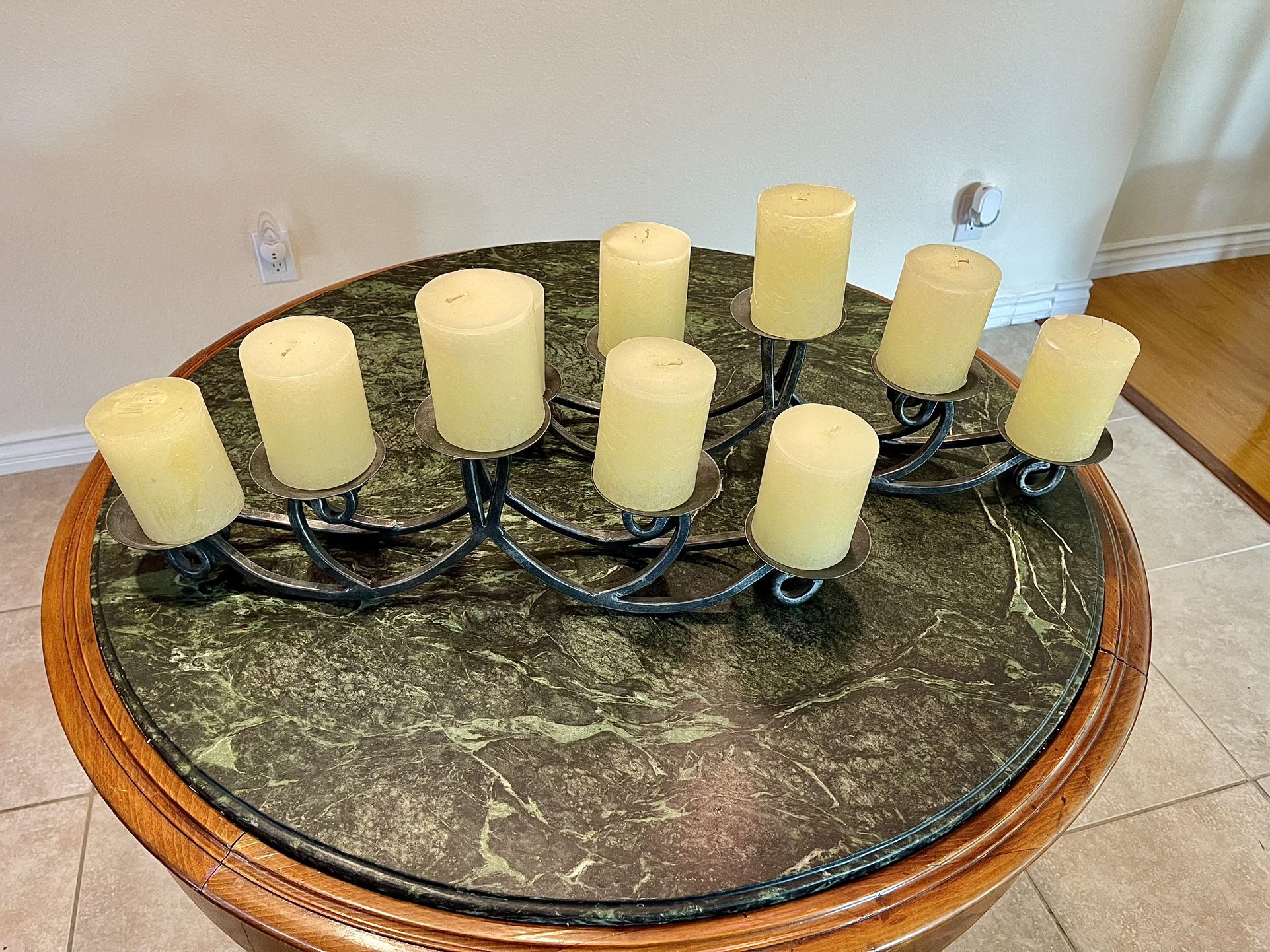 Solid Wrought Iron 10-Pillar Candle Holder – Heavy & Timeless
