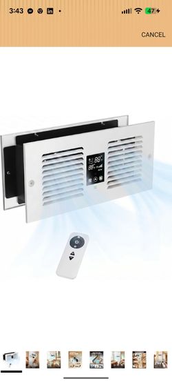 Hardwired Room to Room Fan, 300 CFM Through Wall Fan with Remote
No Plug, Cool Air Transfer, Thermostat 35F-99F, 5 Speeds, Fits 3.8-7.4 in Walls, Bedr