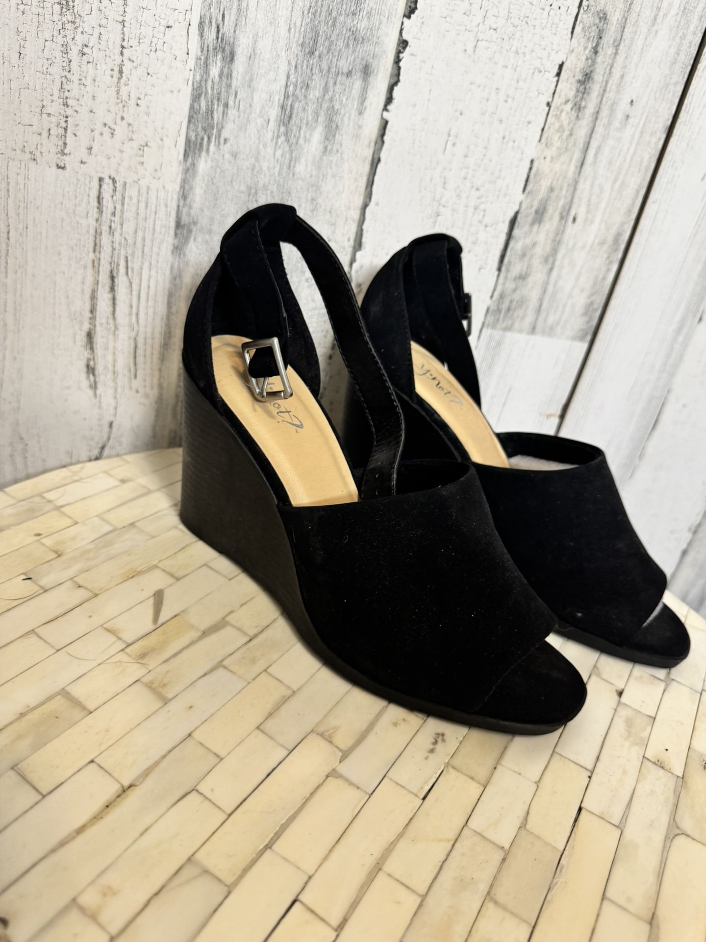 Black open toe wedge sandals size 8.5M