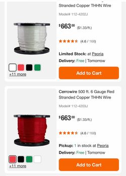 #6 THHN copper wire 500ft new price of each