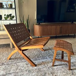 Folding Wooden Accent Chair & Ottoman