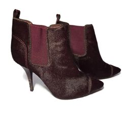 Tory Burch Haircalf Plum Ankle Heeled Stilletto Boots Women's Size 8.5, 