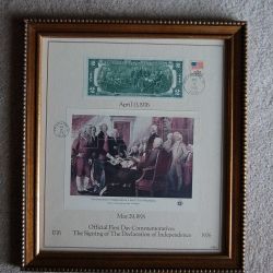 Declaration of Independence Official First Day Commemorative Stamps in Frame