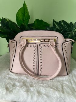 Pink Structured Satchel Handbag with Gold Hardware