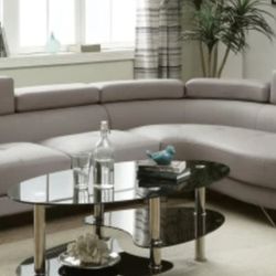 Brand New Grey Leather Modern Style Sectional Sofa
