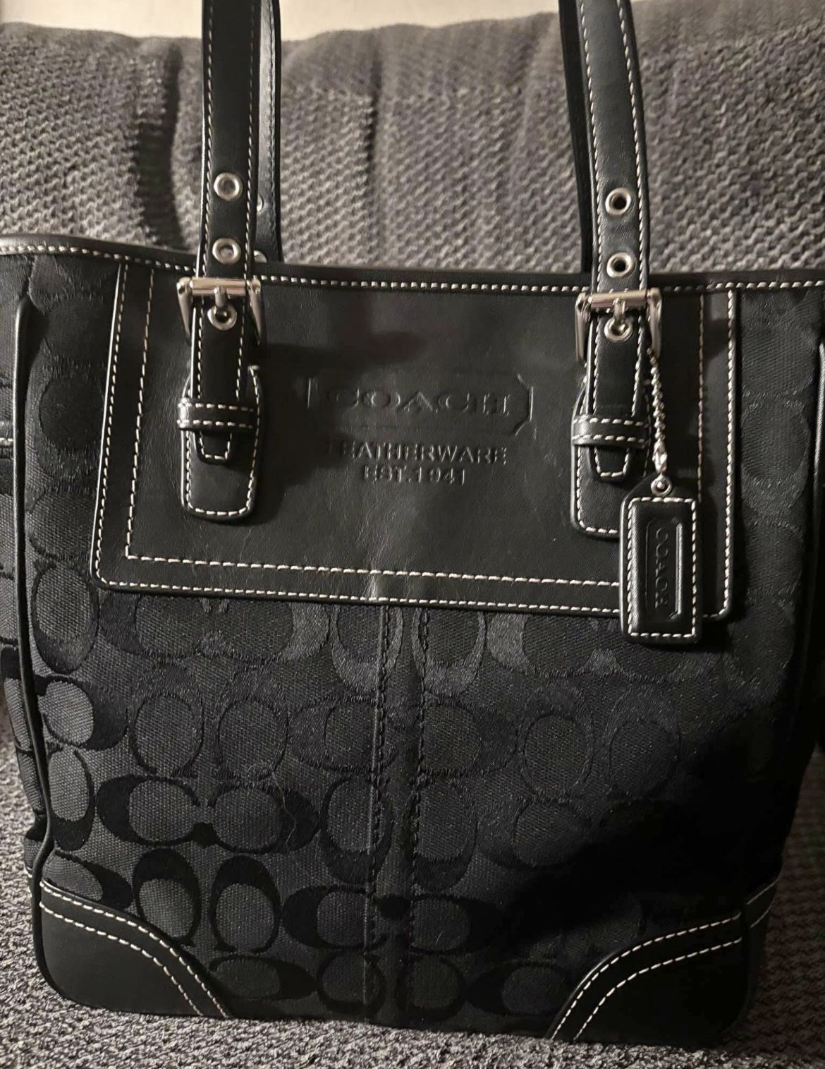 Black Coach leather tote bag