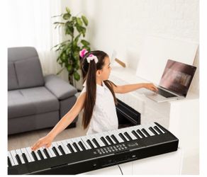 61 Key Keyboard Piano, Semi Weighted Electric Piano, Lighted Keys,8H Battery Life, USB-MIDI Keyboard -Includes Music Stand, Microphone, Stickers, Bag,