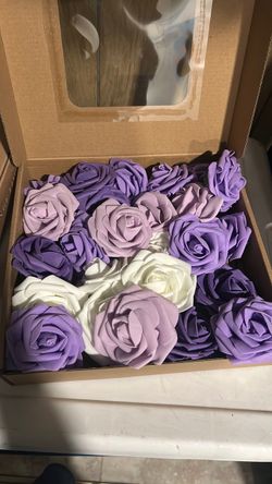 Artificial Foam Roses Mixed Purple and White